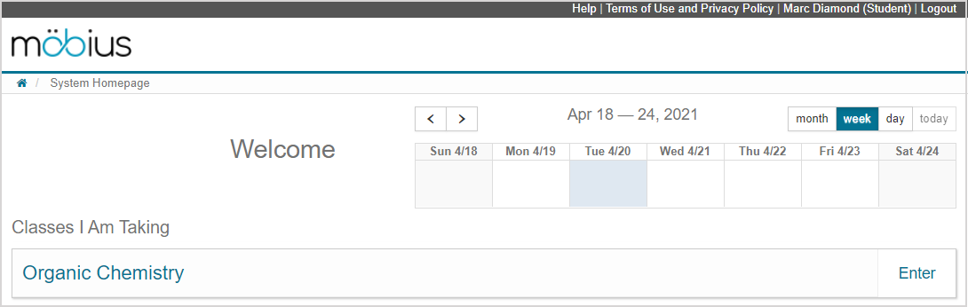 The System Homepage is shown with the dropped class no longer listed in the "Class I Am Taking" pane.